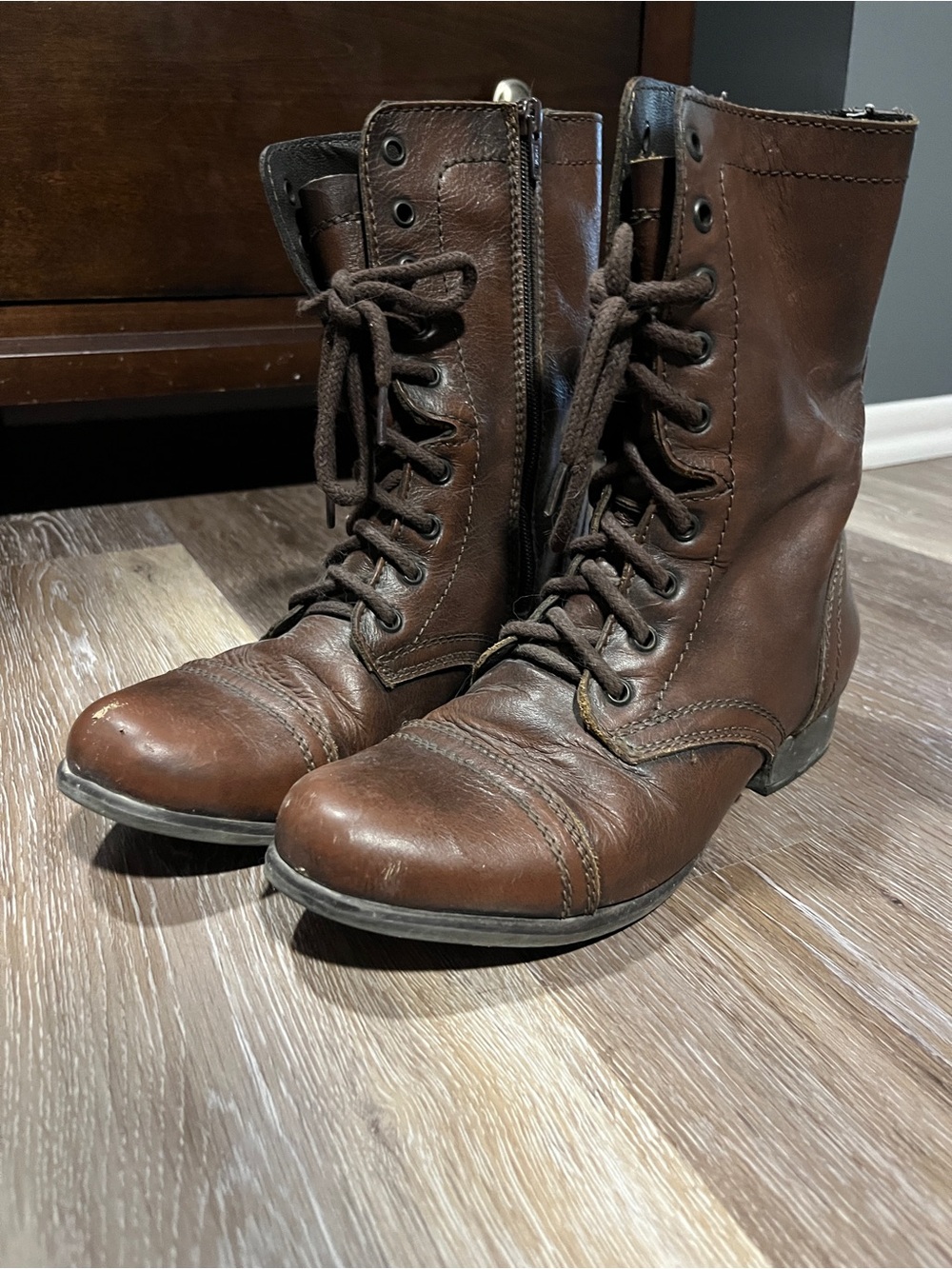 Steve Madden Brown Leather Combat Boots